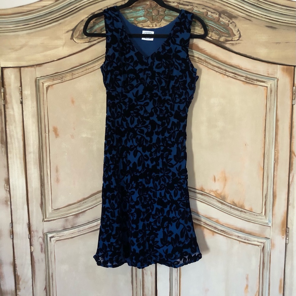 Vintage Laura Ashley Blue Velvet Dress Small 4
